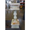 Image 2 : 2 LARGE HEAVY MID CENTURY ONYX MARBLE LAMPS - 40 INCHES TALL WITH SHADE HARP