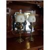 Image 2 : 2 ANTIQUE OIL LAMPS WITH GLASS FLUTES AND SHADES