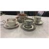 Image 2 : 4 CHINA CUPS AND SAUCERS - ROYAL ALBERT SILVER BIRCH, GREENWOOD TREE, HEATHCOTE BONE CHINA AND HUS