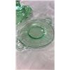 Image 2 : URANIUM GLASS CANDLESTICKS AND 2 PLATTERS