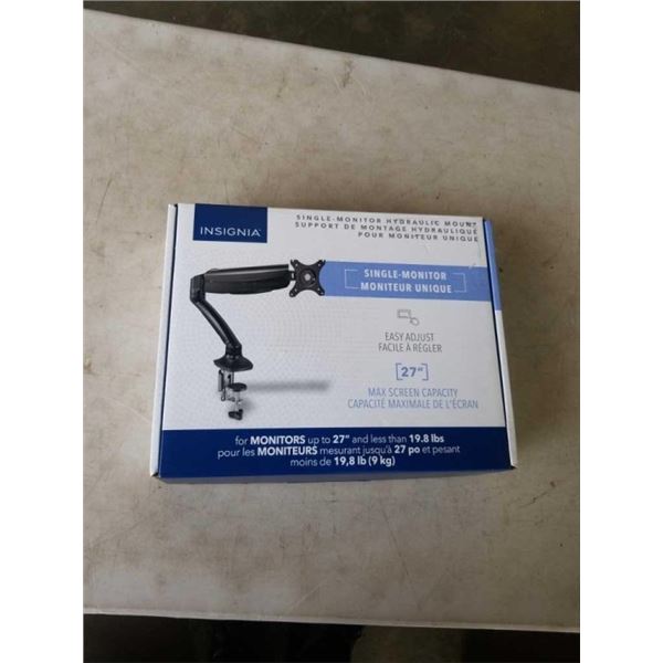 NEW OVERSTOCK INSIGNIA 27 INCH SINGLE MONITOR HYDRAULIC ARM MOUNT RETAIL $99