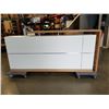 Image 2 : LARGE WHITE AND WOOD RECEPTION DESK WITH 2 LOCKING DRAWERS, METAL ACCENTS,95 INCHES LONG, 2 FOOT DEE