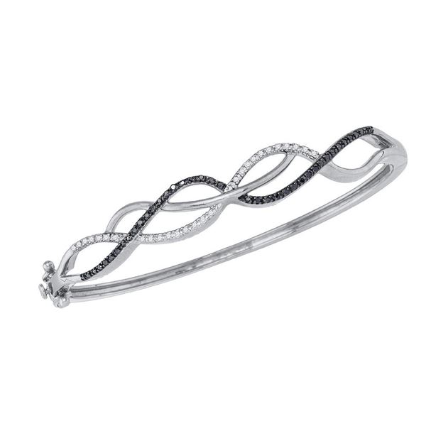 Black Color Enhanced Diamond Bangle Bracelet 3/8 Cttw 10kt White Gold