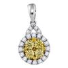 Image 1 : Yellow Diamond Circle Cluster Pendant 5/8 Cttw 14kt White Gold
