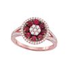 Image 1 : Ruby Diamond Flower Cluster Ring 7/8 Cttw 18kt Rose Gold