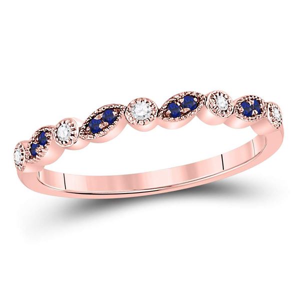 Blue Sapphire Diamond Stackable Band Ring 1/10 Cttw 10kt Rose Gold