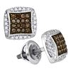 Image 1 : Brown Diamond Square Cluster Earrings 1/3 Cttw 10kt White Gold