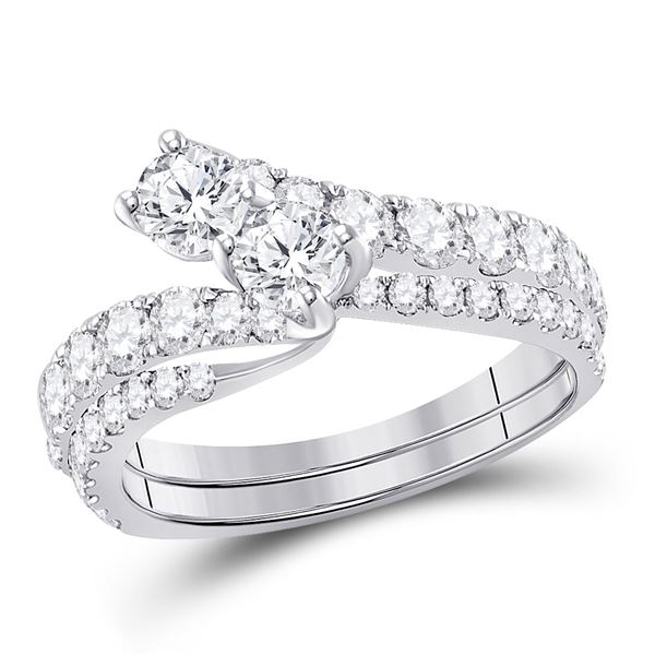 Diamond Bridal Wedding Ring Band Set 1-1/2 Cttw 14kt White Gold