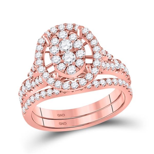 Diamond Bridal Wedding Ring Band Set 1 Cttw 14kt Rose Gold