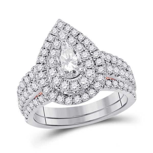 Pear Diamond Bridal Wedding Ring Band Set 2 Cttw 14kt Two-tone Gold