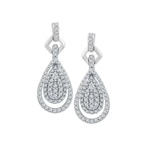 Diamond Teardrop Cluster Dangle Earrings 1/2 Cttw 10kt White Gold