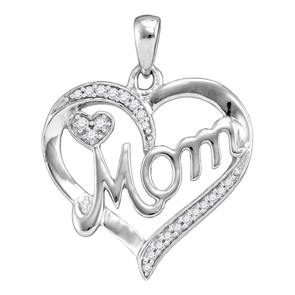 Diamond Mom Mother Heart Pendant 1/10 Cttw Sterling Silver
