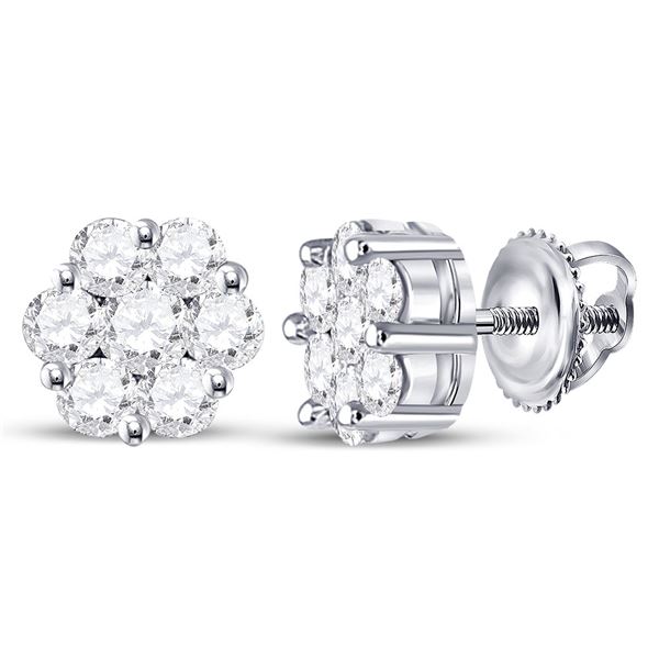 Diamond Flower Cluster Earrings 3/4 Cttw 14kt White Gold