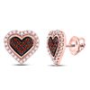 Image 1 : Red Color Enhanced Diamond Heart Earrings 1/4 Cttw 10kt Rose Gold
