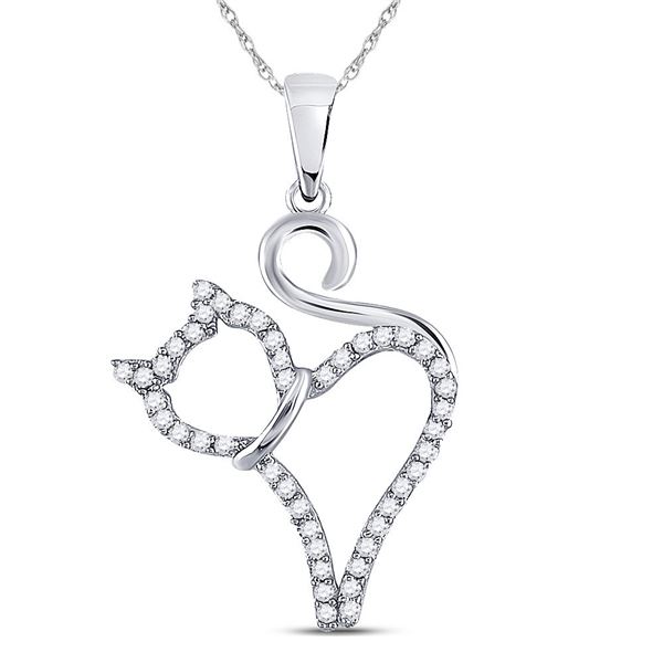 Diamond Kitty Cat Animal Pendant 1/6 Cttw 10kt White Gold