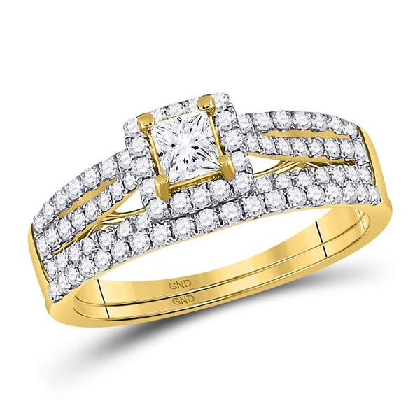 Princess Diamond Bridal Wedding Ring Band Set 1 Cttw 14kt Yellow Gold