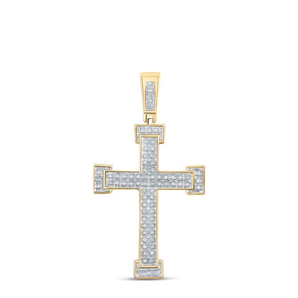 Mens Diamond Roman Cross Religious Charm Pendant 1/5 Cttw 10kt Yellow Gold