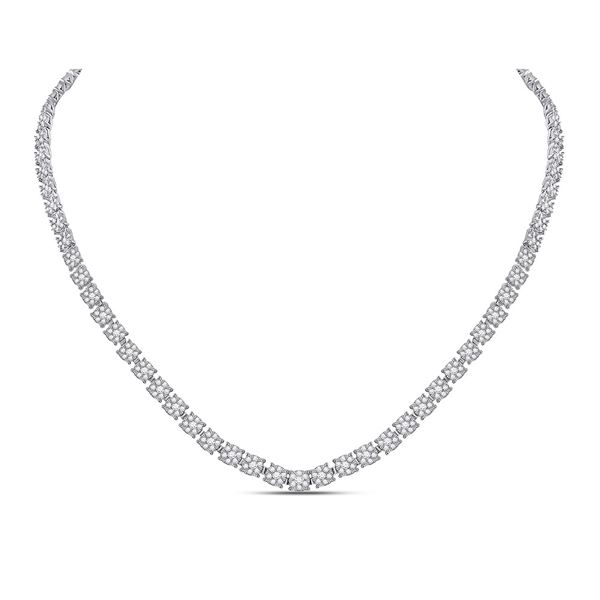 Diamond Flower Cluster Tennis Necklace 8-1/4 Cttw 14kt White Gold