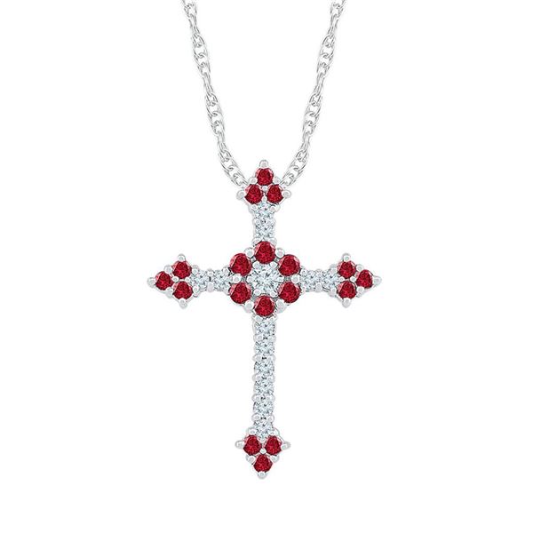 Lab-Created Ruby Cross Pendant 1 Cttw 10kt White Gold