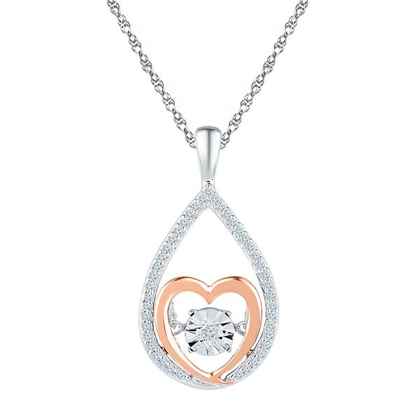 Diamond Moving Twinkle Heart Pendant 1/8 Cttw 10kt Two-tone Gold