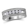 Mens Diamond Wedding 5-Stone Band Ring 1/2 Cttw 14kt White Gold