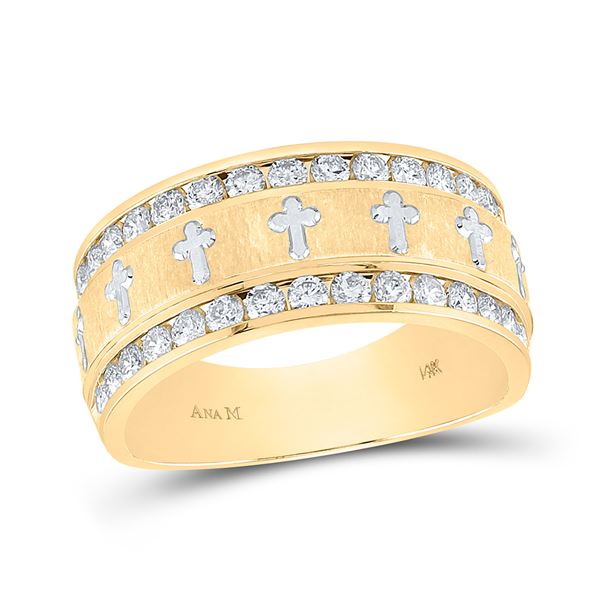 Mens Diamond Grecco Cross Wedding Anniversary Band Ring 1 Cttw 14k Yellow Gold