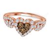Brown Diamond Heart Cluster Ring 3/4 Cttw 10kt Rose Gold