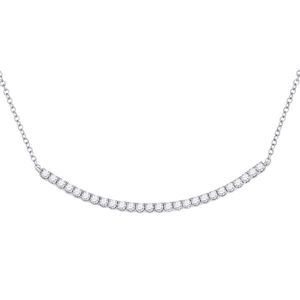 Diamond Curved Bar Necklace 3/4 Cttw 14kt White Gold