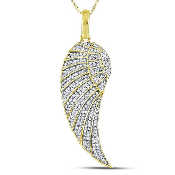Mens Diamond Angel Wing Charm Pendant 5/8 Cttw 10kt Yellow Gold