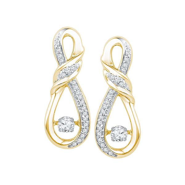 Diamond Moving Twinkle Solitaire Twist Ribbon Earrings 1/3 Cttw 10kt Yellow Gold
