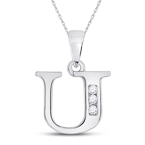 Diamond U Initial Letter Pendant 1/20 Cttw 10kt White Gold
