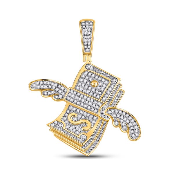 Mens Diamond Flying Dollar Money Charm Pendant 1/2 Cttw 10kt Yellow Gold