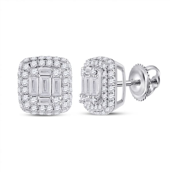 Baguette Diamond Cluster Earrings 1 Cttw 14kt White Gold