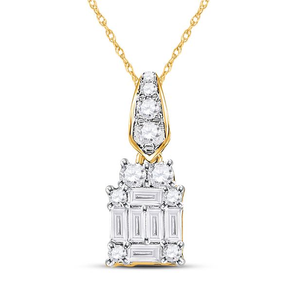 Baguette Diamond Square Cluster Pendant 1/3 Cttw 14kt Yellow Gold