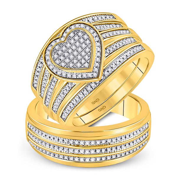 His Hers Diamond Heart Matching Wedding Set 1/2 Cttw 10kt Yellow Gold