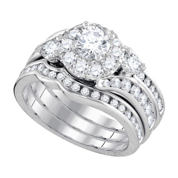 Diamond 3-Piece Bridal Wedding Ring Band Set 2 Cttw 14kt White Gold