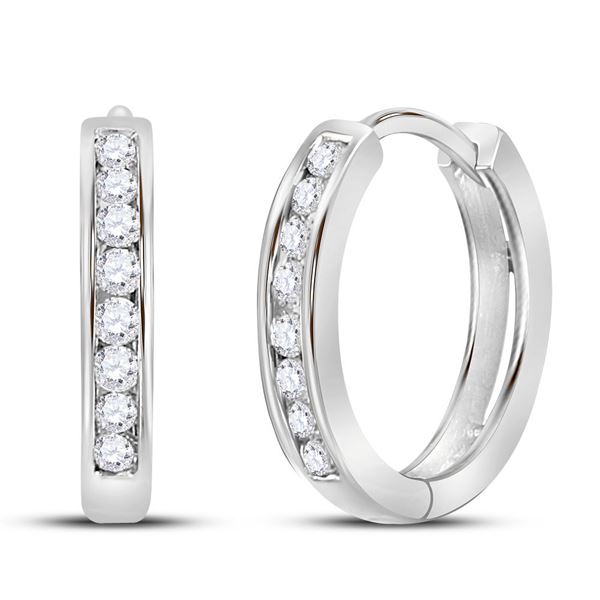 Diamond Hoop Earrings 1/4 Cttw 14kt White Gold