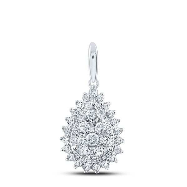 Diamond Teardrop Pendant 5/8 Cttw 14kt White Gold