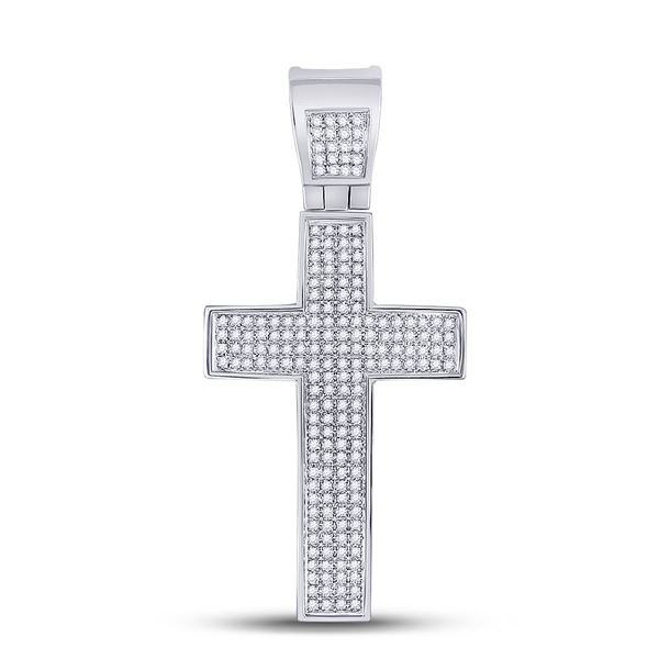 Sterling Silver Mens Diamond Roman Cross Charm Pendant 1/2 Cttw Sterling Silver