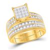 Image 2 : His Hers Princess Diamond Square Matching Wedding Set 1-1/2 Cttw 14kt Yellow Gold