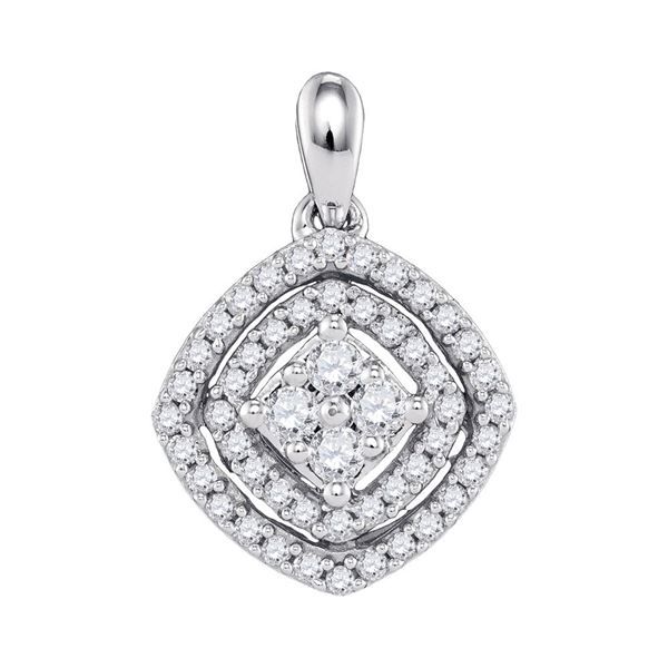 Diamond Offset Square Fashion Pendant 1/2 Cttw 10kt White Gold