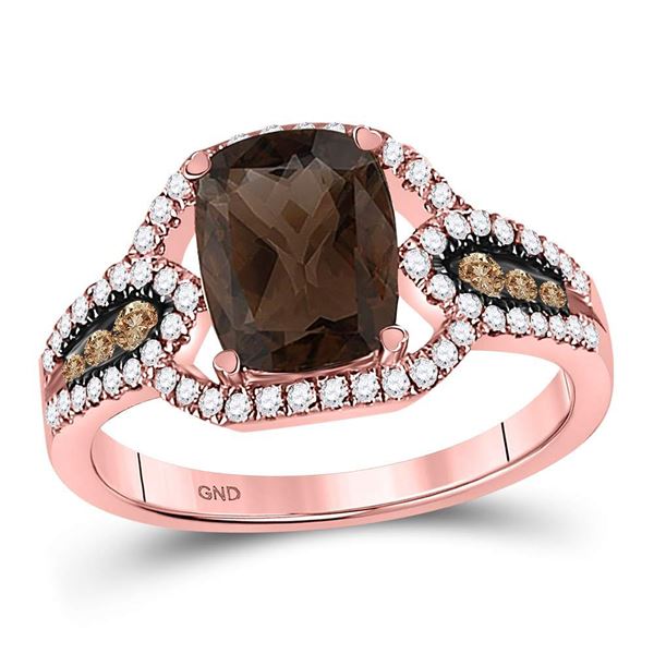 Cushion Smoky Quartz Brown Diamond Solitaire Ring 2-1/3 Cttw 10kt Rose Gold