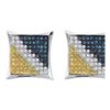 Image 1 : Sterling Silver Mens Yellow Color Enhanced Diamond Square Cluster Earrings 1/20 Cttw Sterling Silver