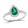 Image 1 : Pear Lab-Created Emerald Solitaire Ring 1 Cttw 10kt White Gold