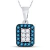 Image 1 : Blue Color Enhanced Diamond Rectangle Cluster Pendant 1/5 Cttw 10kt White Gold