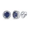 Image 1 : Lab-Created Blue Sapphire Stud Earrings 1-1/2 Cttw Sterling Silver