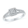 Image 1 : Diamond Square Cluster Split-shank Ring 1/4 Cttw 10kt White Gold
