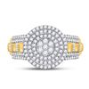 Image 2 : Mens Diamond Circle Flower Cluster Ring 1-1/5 Cttw 10kt Two-tone Gold