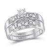 Image 2 : His Hers Diamond Solitaire Matching Wedding Set 1/6 Cttw 10kt White Gold