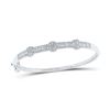 Image 1 : Diamond Flower Cluster Bangle Bracelet 1-3/4 Cttw 14kt White Gold